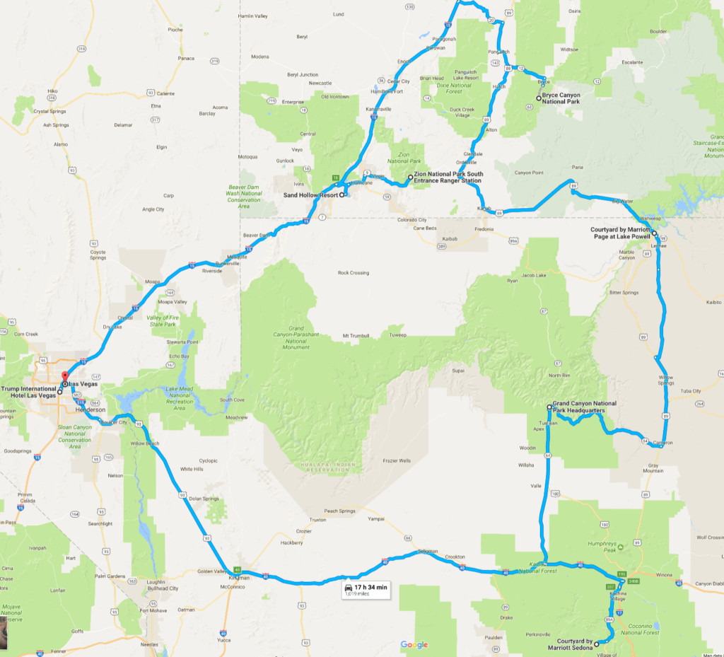 Nevada-Utah-Arizona Route Map